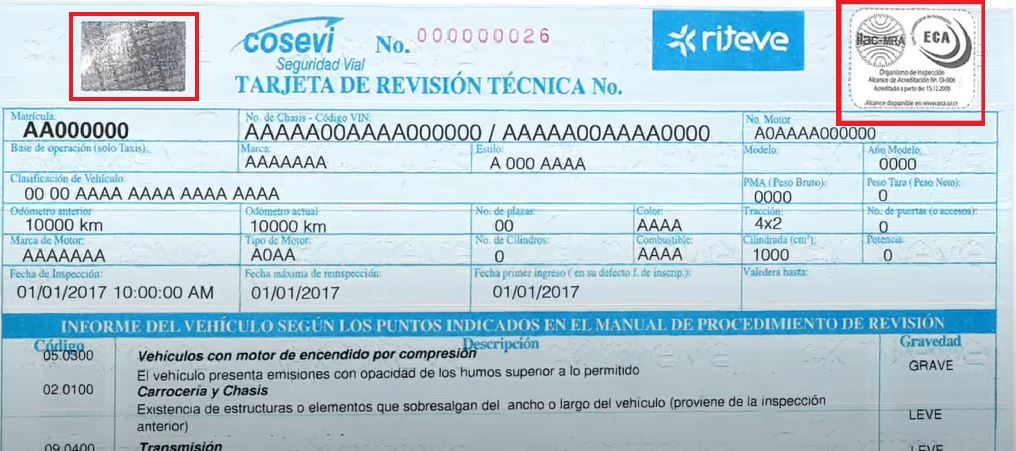 Tarjeta de Revisión Técnica TRT